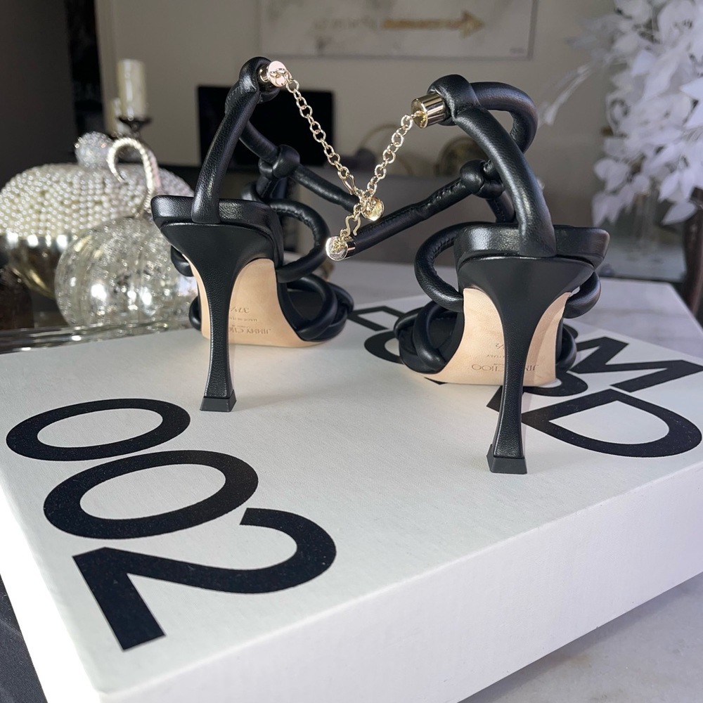 New Jimmy Choo Bay 90 Open Toe Sandal in Black Leather Womens 37.5 New NIB - Picture 9 of 17